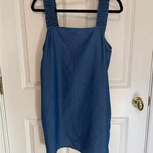 1 State Denim Ruffle Strap Shift Dress